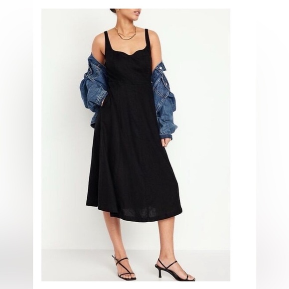 Old Navy Dresses & Skirts - Elegant Black Linen Blend Sleeveless Midi Dress Old Navy